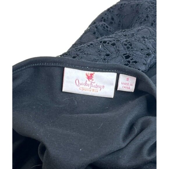 Women’s Quacker Factory Lace Black T Shirt Top Embellished Size S Faux Pearl - Picture 6 of 6